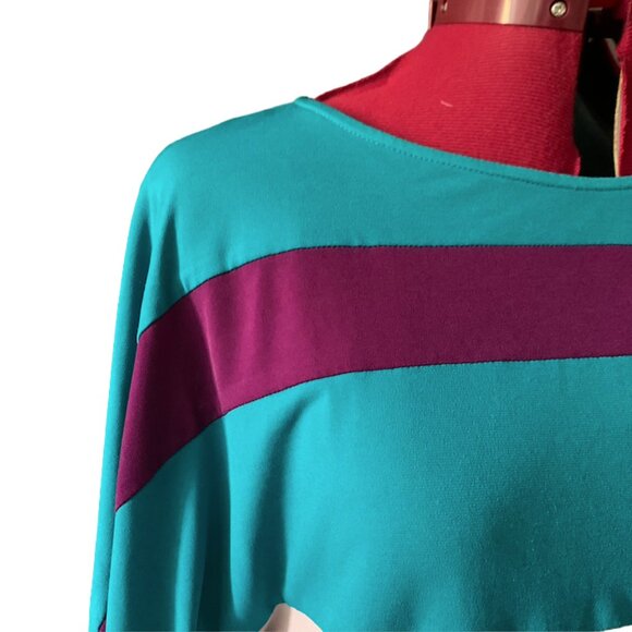 SURI CHIN  | Colorblock Dolman Sleeve Dress |  Teal, grey burgundy | Size 8 - Picture 4 of 15